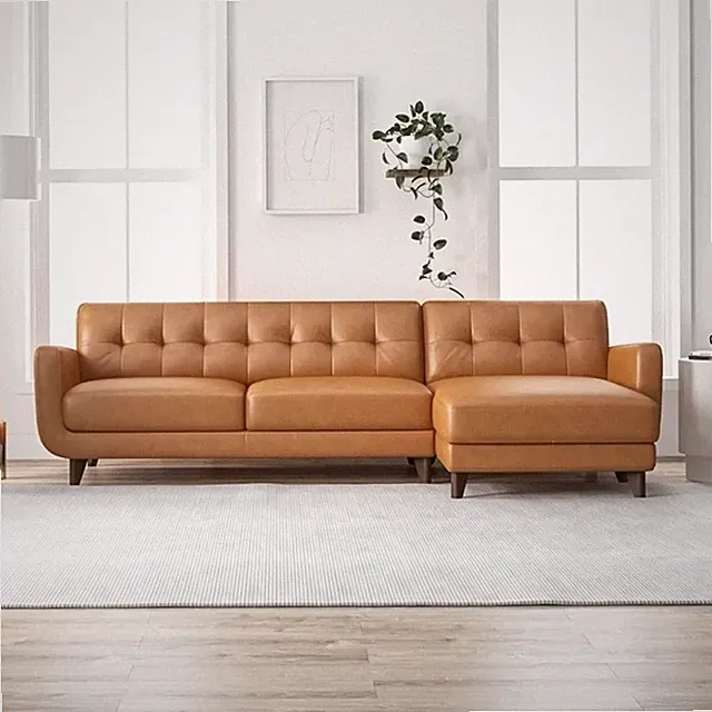 Pemberly Row L-Shaped Genuine Leather Right-Facing Sectional in Tan