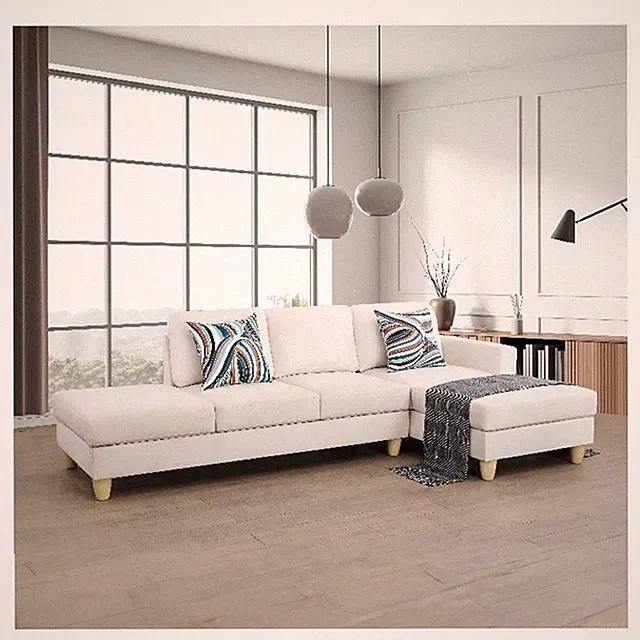 Pemberly Row L Shaped White Microfiber 2-Piece Couch Living Room Sofa Set