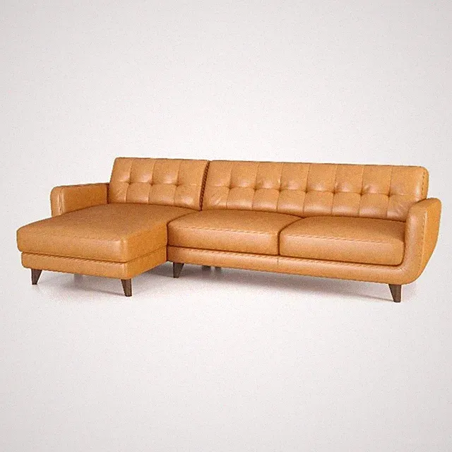 Pemberly Row Leather Upholstered Left Chaise Sectional Sofa in Tan