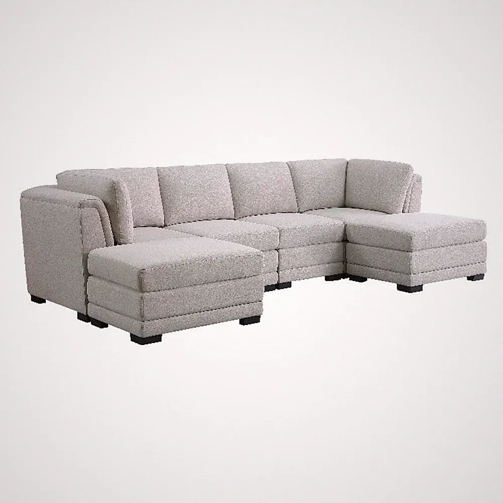 Tatman Linen Blend Sectional with 2 Ottomans