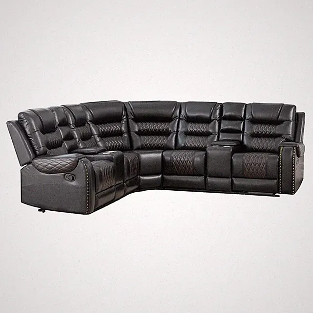Pemberly Row Manual Recliner L-Shaped Sectional Sofa PU Leather in Black