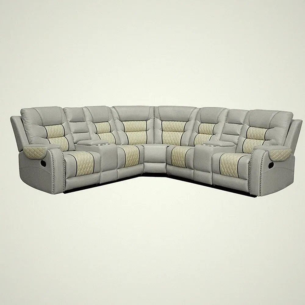 Pemberly Row Manual Recliner Sectional Sofa Set PU Leather L-Shaped Couch Beige
