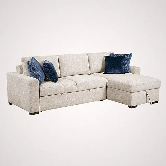 Pemberly Row Microfiber 2-Pc Sectional Sleeper With Reversible Chaise in Beige