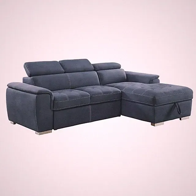 Pemberly Row Microfiber Sectional with Pull-Out Bed and Storage in Blue