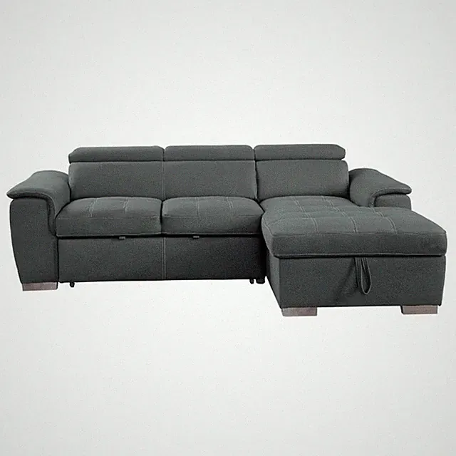 Pemberly Row Microfiber Sectional with Pull-Out Bed and Storage in Gray