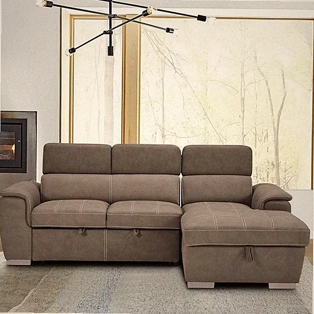 Pemberly Row Microfiber Sectional with Pull-Out Bed and Storage in Taupe
