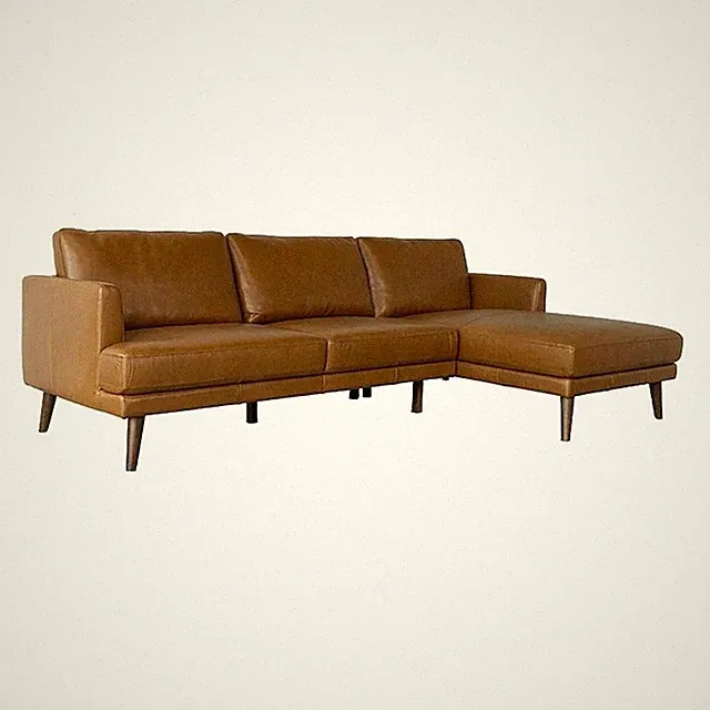 Pemberly Row Mid-Century Genuine Leather Right-Facing Sectional in Tan