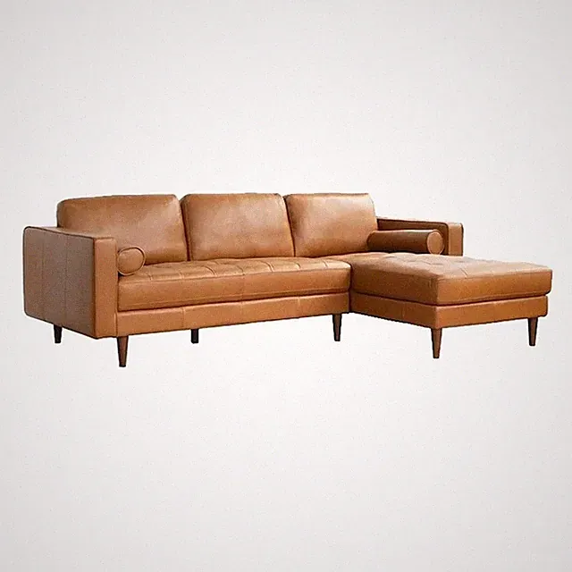 Pemberly Row Mid-Century Leather Cushion Back Right-Facing Sectional in Tan