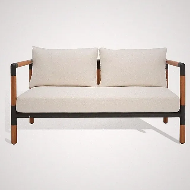 Pemberly Row Mid-Century Metal and Wood Patio Sofa in Black / White