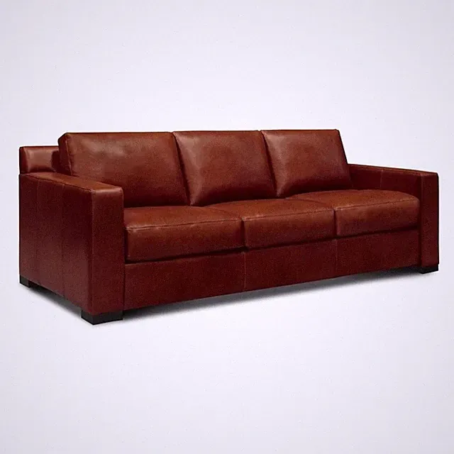 Pemberly Row Mid-Century Top Grain Leather Sofa in Russet Brown