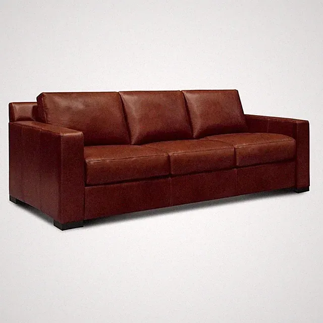 Pemberly Row Mid-Century Top Grain Leather Sofa in Russet Brown