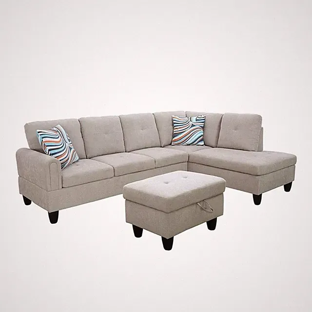 Pemberly Row Modern 3PC Right Facing Sectional Sofa with Ottoman