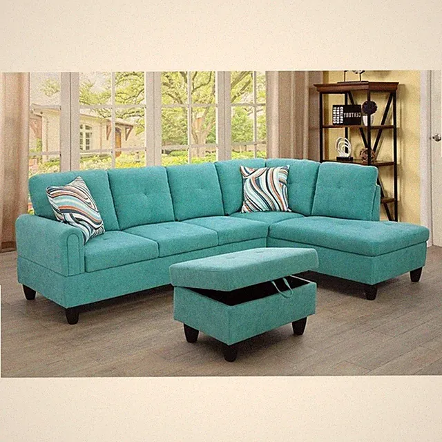 Pemberly Row Modern 3PC Sectional Sofa with Ottoman (Sea Green)