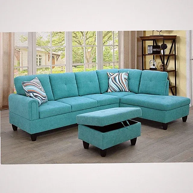 Pemberly Row Modern 3PC Sectional Sofa with Ottoman (Sea Green)
