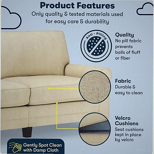 Pemberly Row Modern 78" Rolled Arm Sofa with Removable Covers Tan