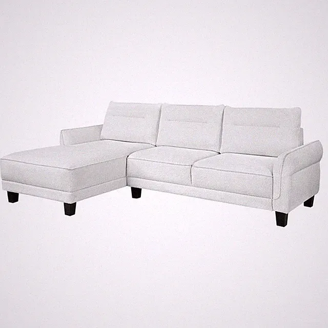 Pemberly Row Modern Fabric Upholstered Curved Arms Sectional Sofa in White
