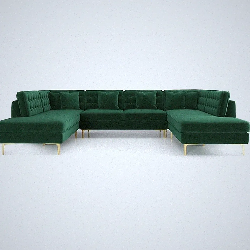 Pemberly Row Modern Living Room U-Shaped Velvet Corner Sectional Couch in Green