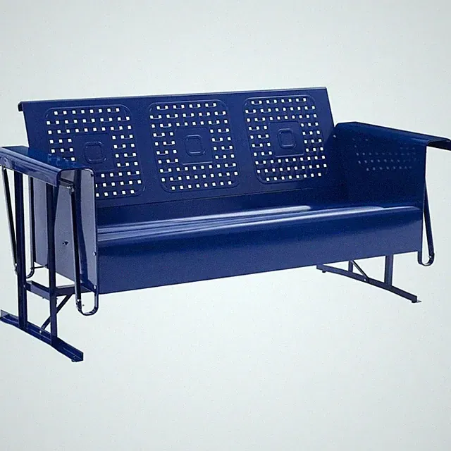 Pemberly Row Modern Retro Metal Patio Sofa Glider in Glossy Navy