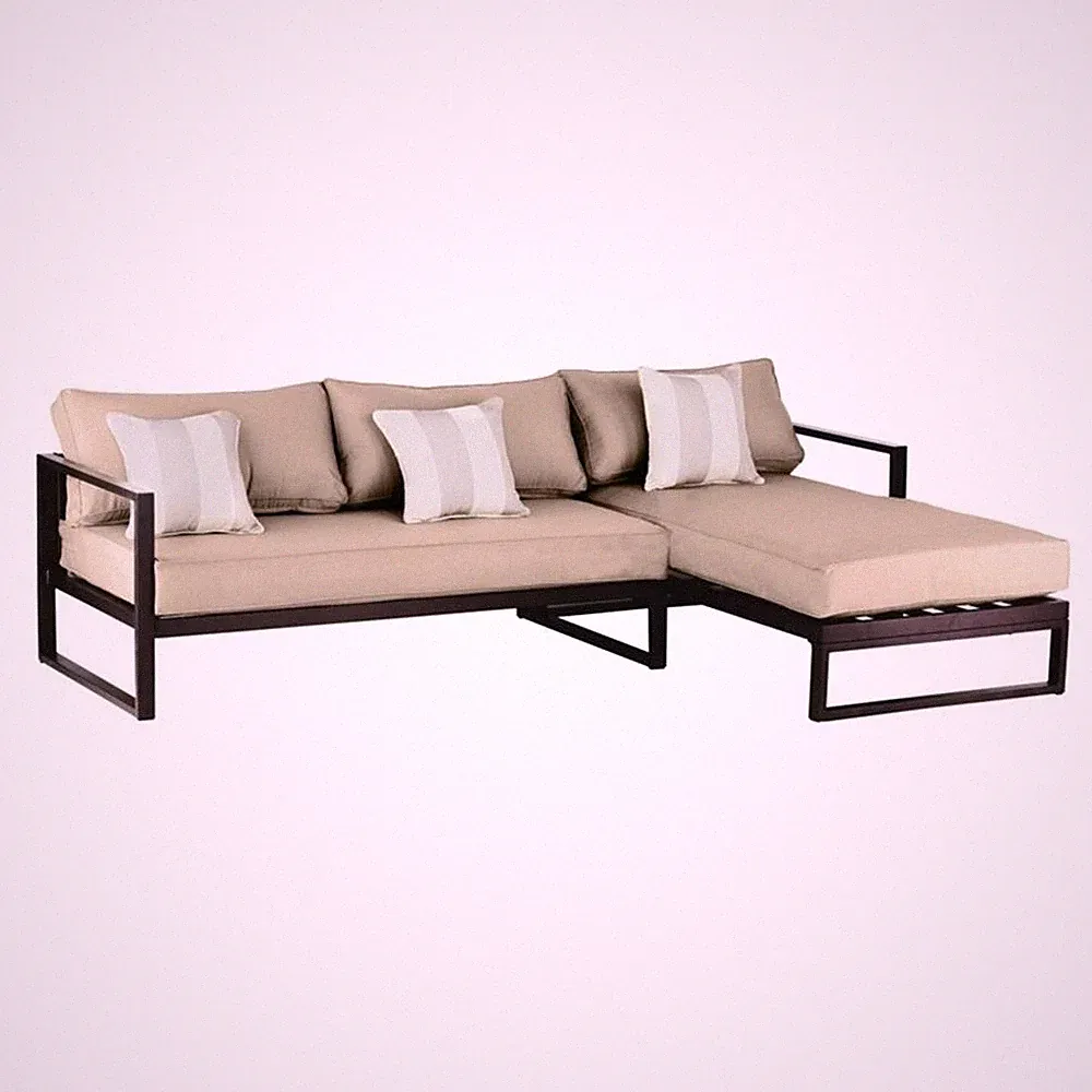 Pemberly Row Olefin Fabric/Metal Aluminum Outdoor Sectional in Beige/Bronze