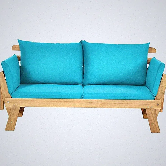 Pemberly Row Patio Convertible Sofa Daybed Wood Furniture in Turquoise