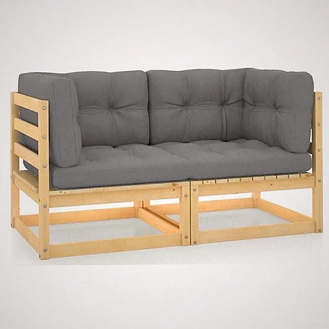 Pemberly Row Polyester 2-Seater Solid Pine Wood Modular Sofa in Gray