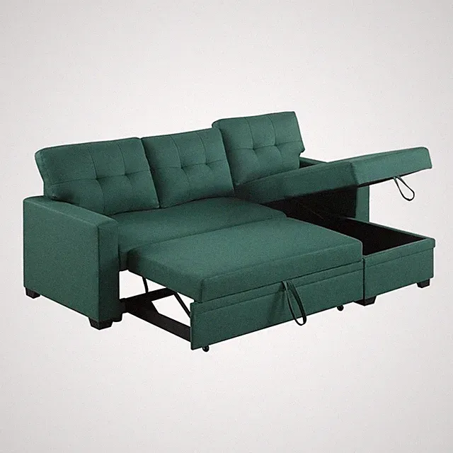 Pemberly Row Polyester Fabric Reversible Sleeper Sectional Sofa in Green