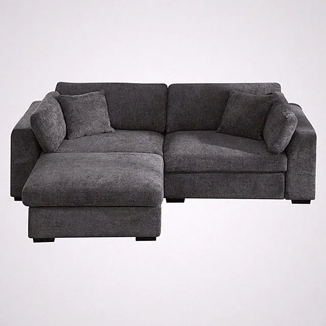 Pemberly Row Polyester Sectional Loveseat with Ottoman in Dark Gray