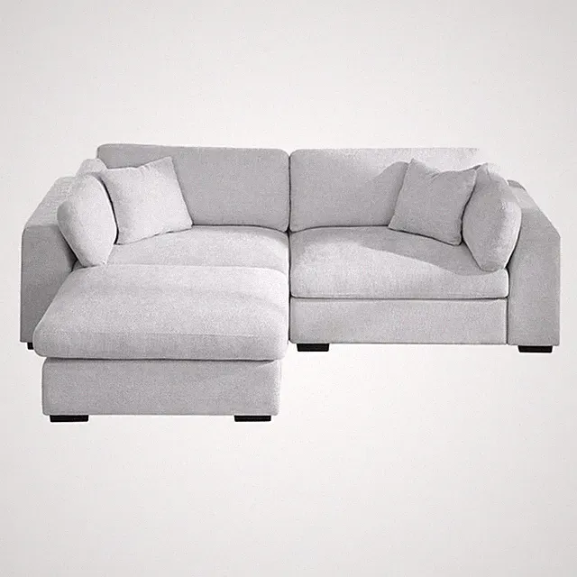Pemberly Row Polyester Upholstered Sectional Loveseat with Ottoman in Gray
