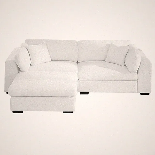 Pemberly Row Polyester Upholstered Sectional Loveseat with Ottoman in White