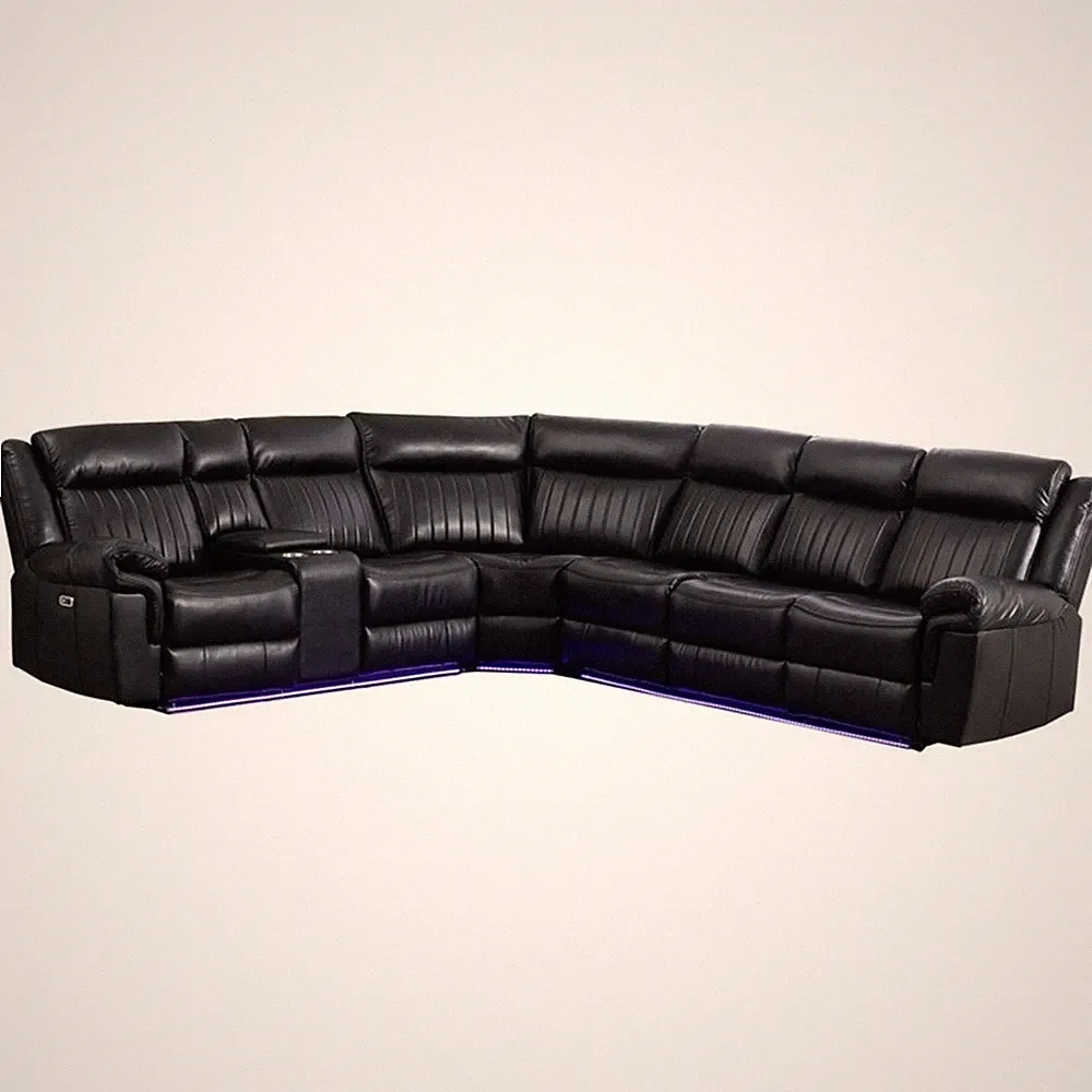 Pemberly Row Power Reclining Sectional Sofa PU Leather L-Shaped Sofa -Black