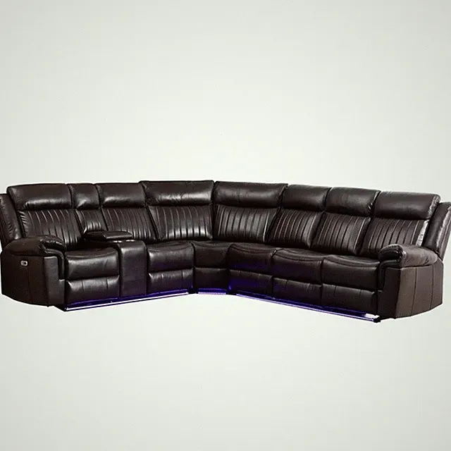 Pemberly Row Power Reclining Sectional Sofa PU Leather L-Shaped Sofa -Brown