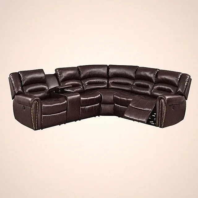 Pemberly Row Power Reclining Sectional Sofa with USB Ports in Brown Leather