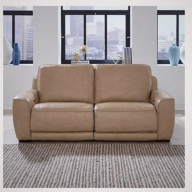 Pemberly Row Power Reclining Sofa with Zero Wall Design in Oatmeal Brown