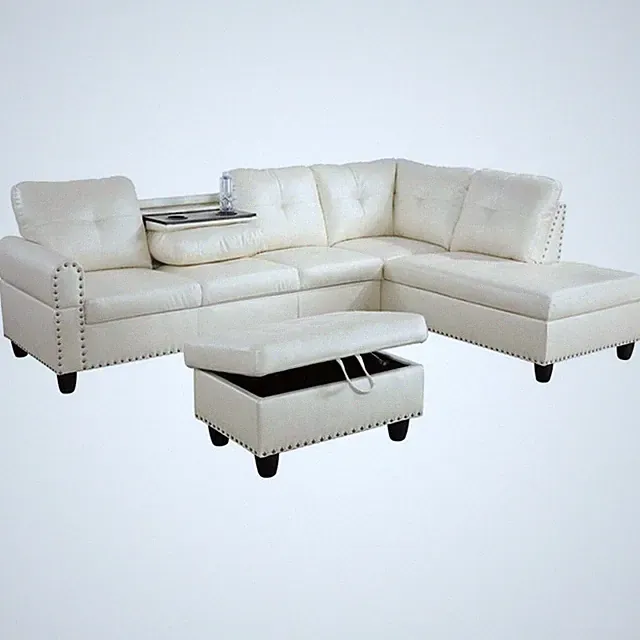 Pemberly Row Right-Facing Sectional & Ottoman in Shiny White