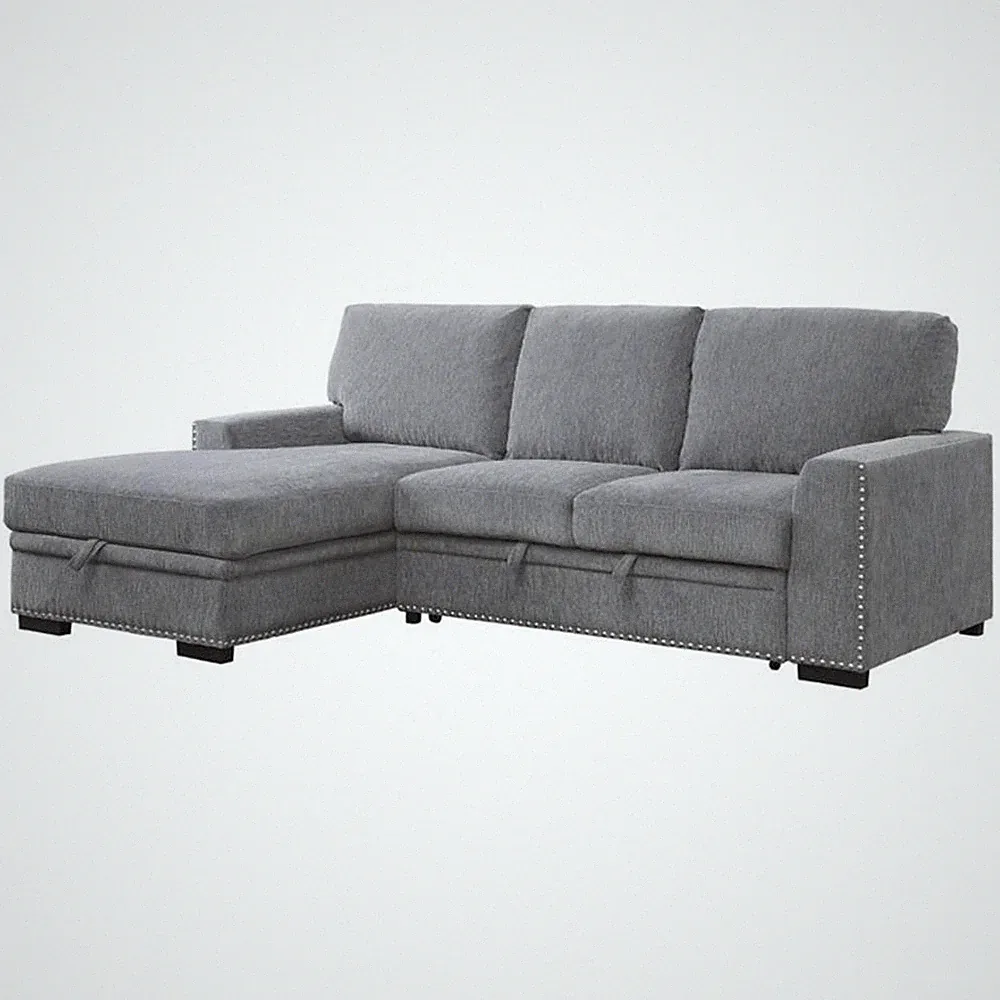 Pemberly Row Sectional with Pull Out Bed and Storage in Dark Gray