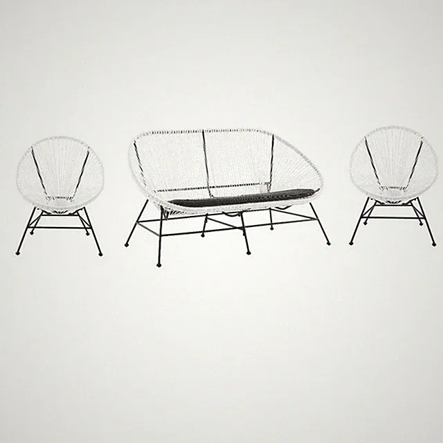 Pemberly Row Set of 3 Outdoor Wicker Roping Steel Frame Oval Chairs & Loveseat