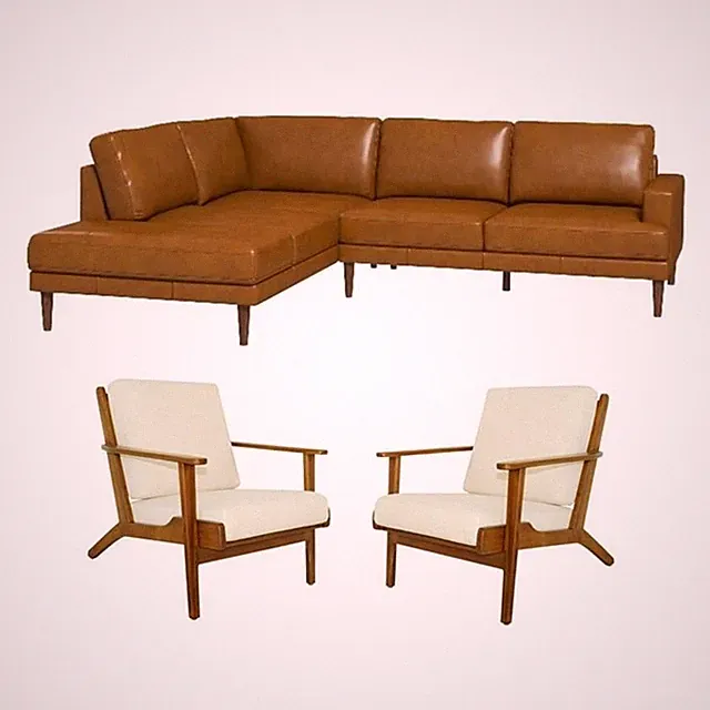 Pemberly Row Set of 3 Sofa Sets - 2 Accent Armchairs and Corner Sectional Couch