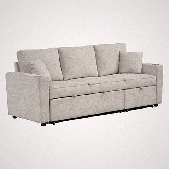 Pemberly Row Sleeper Sectional Sofa with Pullout Bed and 2 Pillows in Beige