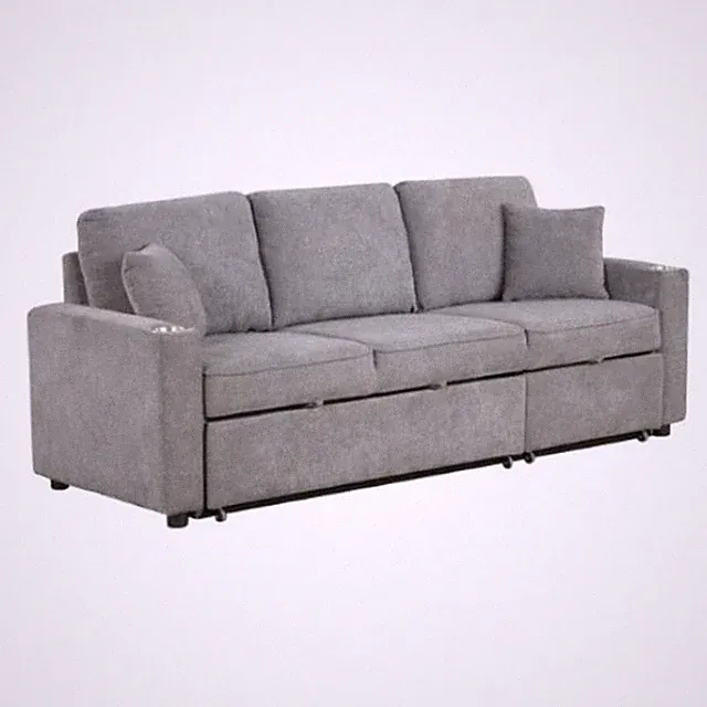 Pemberly Row Sleeper Sectional Sofa with Pullout Bed and 2 Pillows in Gray