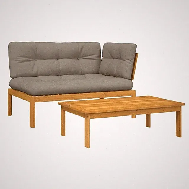 Pemberly Row Solid Acacia Wood Medium Modular Patio Sofa Set in Taupe