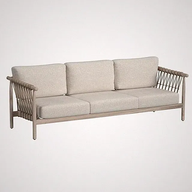 Pemberly Row Teak Wood Fabric Upholstery Coastal Outdoor Sofa in Taupe