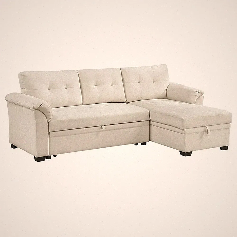 Pemberly Row Textured 2-Piece Reversible Sleeper Sectional in Beige