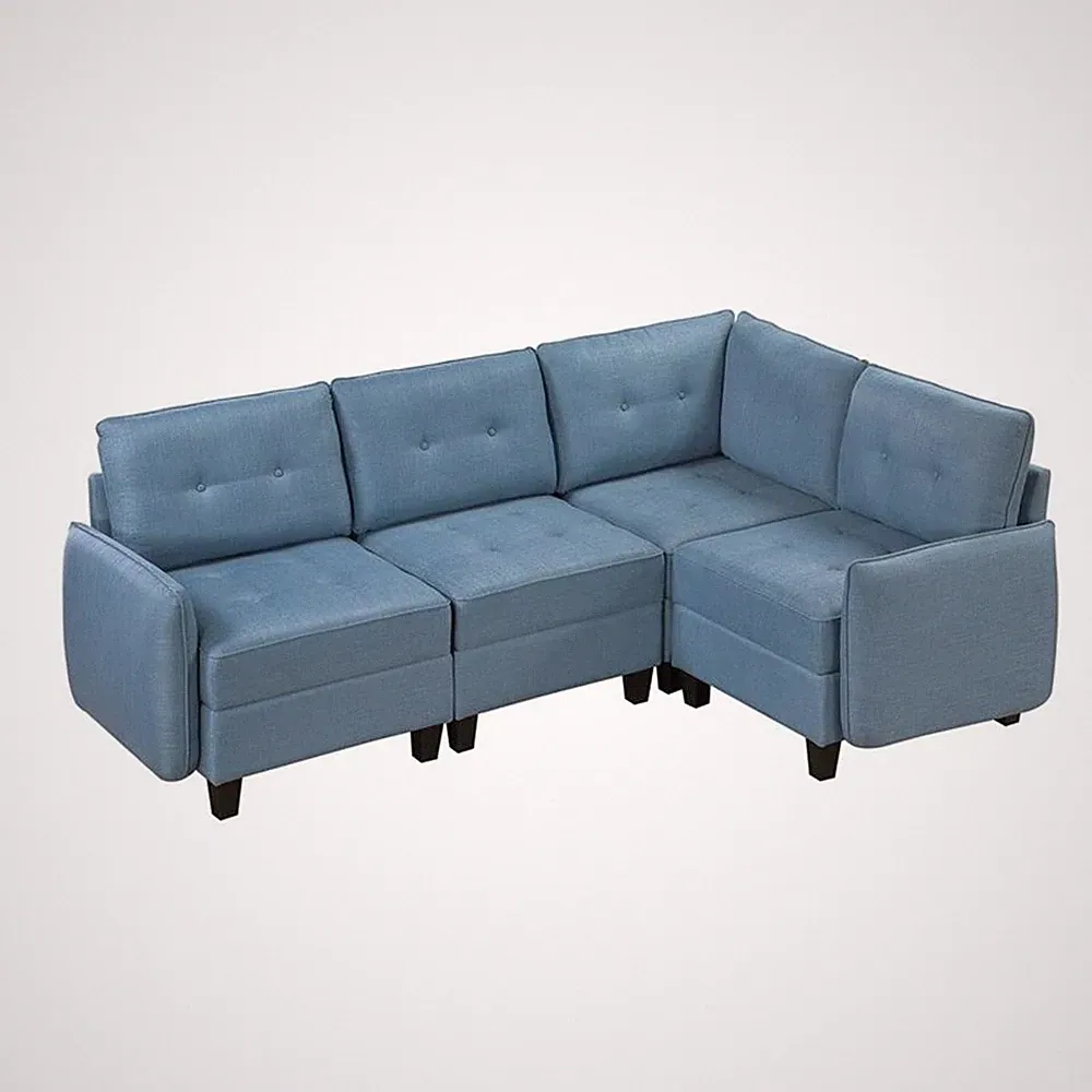 Pemberly Row Textured 4-Piece Modular Sectional Hidden Storage Tufted in Blue