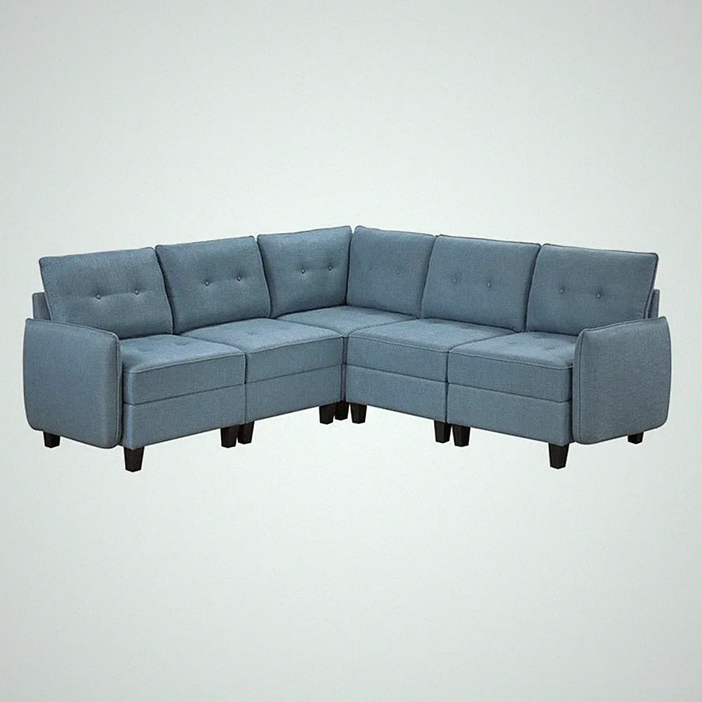 Pemberly Row Textured 5-Piece Modular Sectional Hidden Storage Tufted in Blue