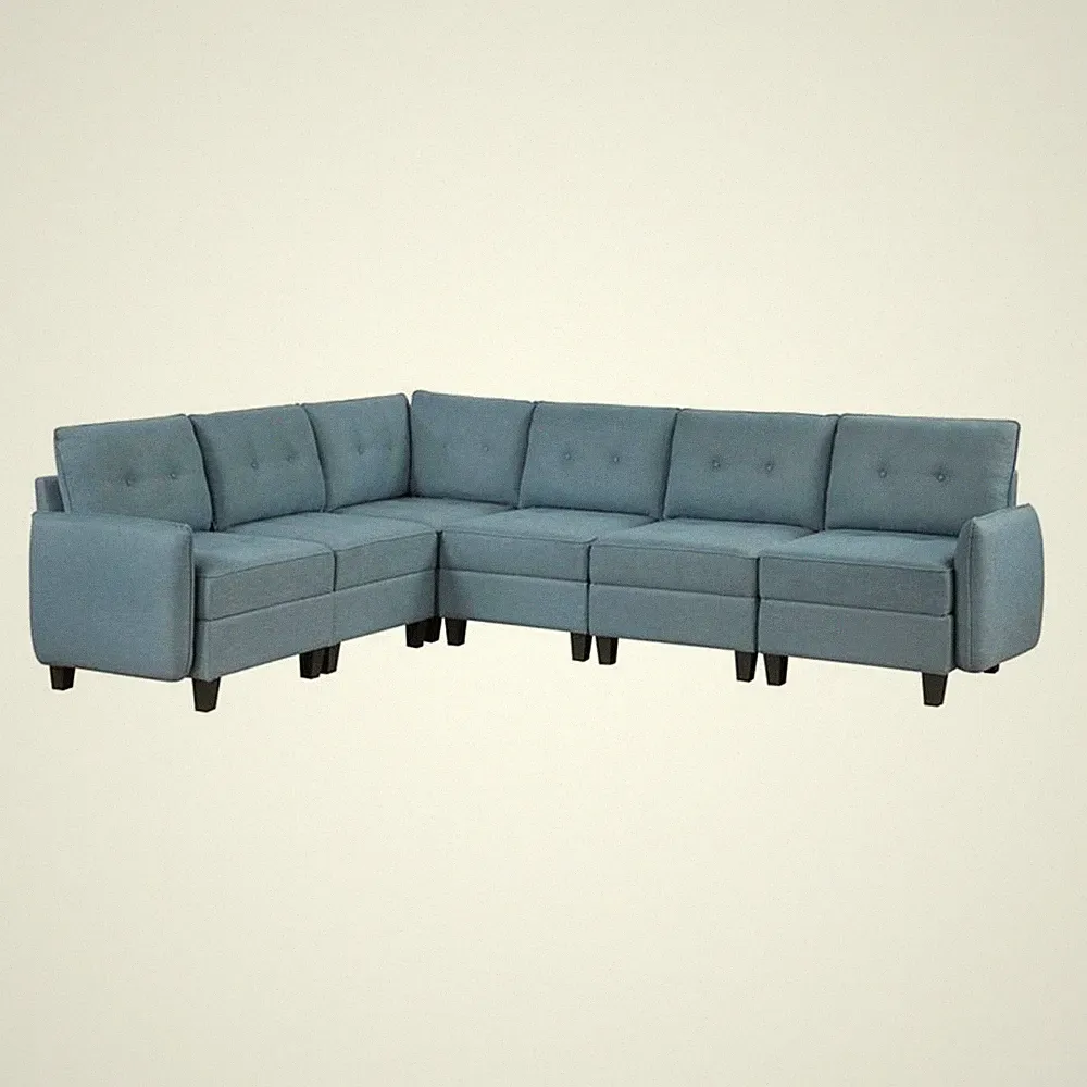 Pemberly Row Textured 6-Piece Modular Sectional Hidden Storage Tufted in Blue
