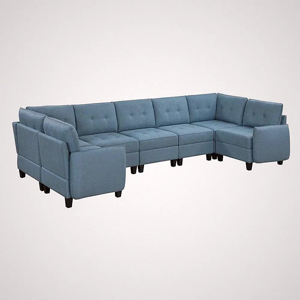 Pemberly Row Textured 7-Piece U-Shape Modular Sectional with Storage in Blue