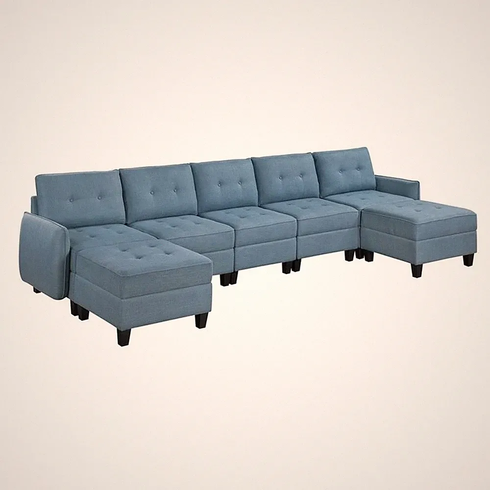 Pemberly Row Textured 7-Piece U-Shaped Modular Sectional with Storage in Blue