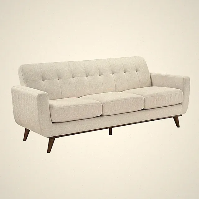 Pemberly Row Textured Fabric Sofa With Tufted Back and Wood Legs in Beige
