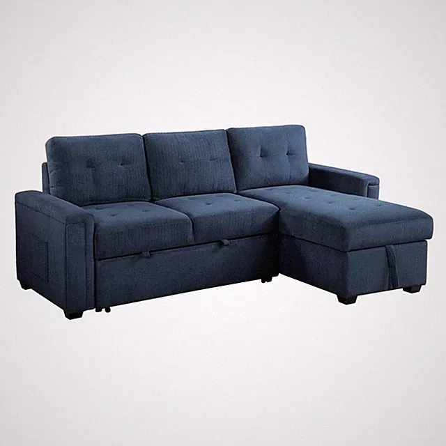 Pemberly Row Textured Reversible Sectional with Pull-Out Bed and Storage in Blue