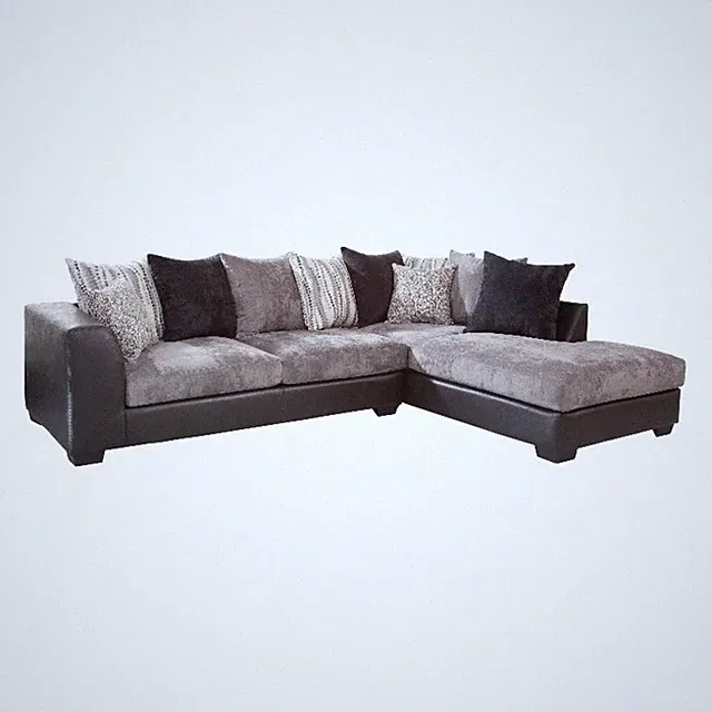Pemberly Row Traditional Charcoal & Black Faux Leather L-Shaped Sectional